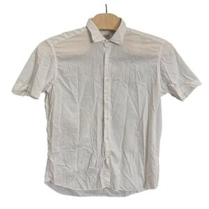 Culturata Mens Tailored Fit White Textured Short Sleeve Shirt XXL Made in Italy